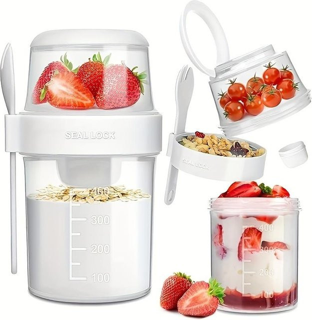 YC Direct Tragbares Obstsalat Müsli und Joghurtbecher-Set aus Kunststoff, Weiß, Auslaufsicher und Spülmaschinenfest - Bild 1