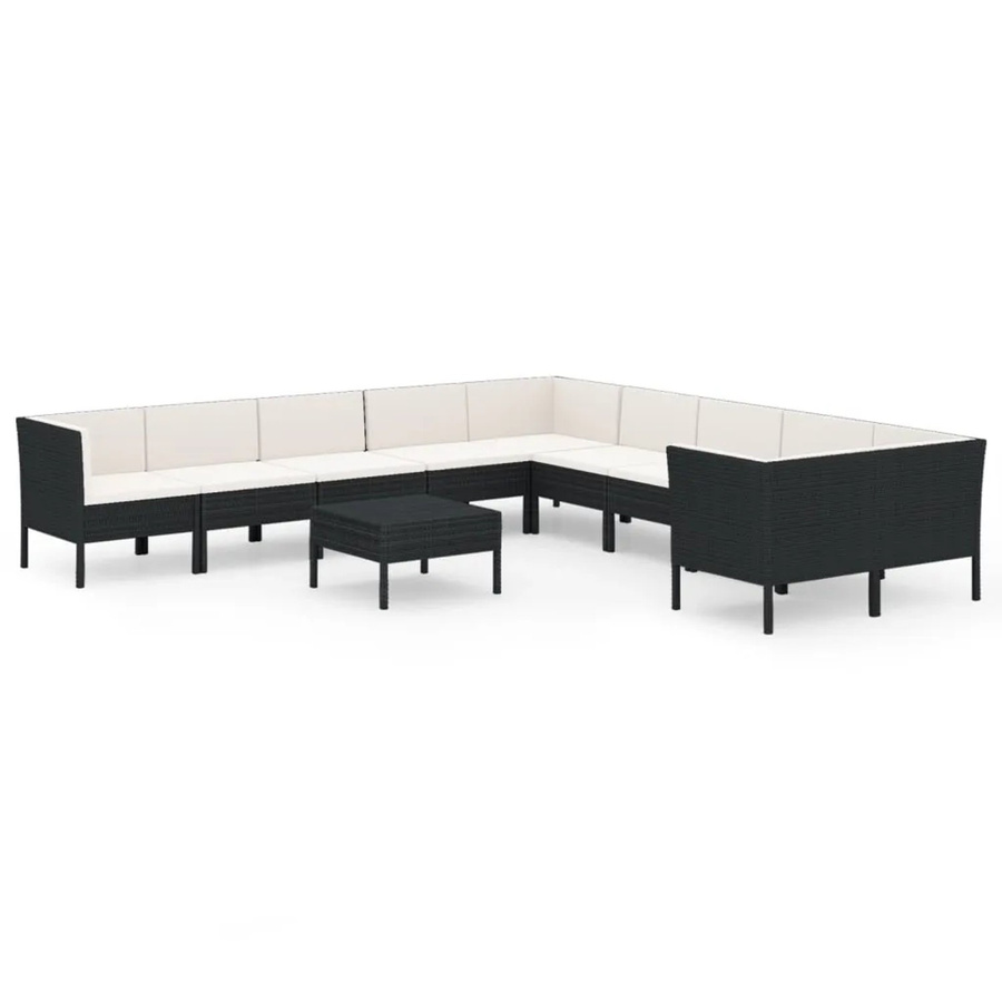 vidaXL 11-tlg. Garten-Lounge-Set aus PE-Rattan und pulverbeschichtetem Stahl in Schwarz mit Polstern und Kissen - Bild 2