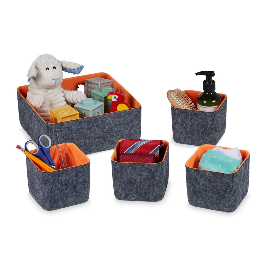 Relaxdays Schubladen Organizer aus Filz, 5-teilig, Dunkelgrau und Orange, B/T/H: 25 x 25 x 10,5 cm - Bild 2