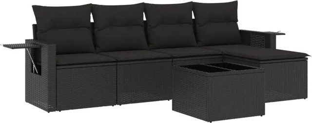 vidaXL 6-teilige Garten-Sofagarnitur aus schwarzem Poly-Rattan mit Kissen und pulverbeschichtetem Stahlgestell - Bild 1