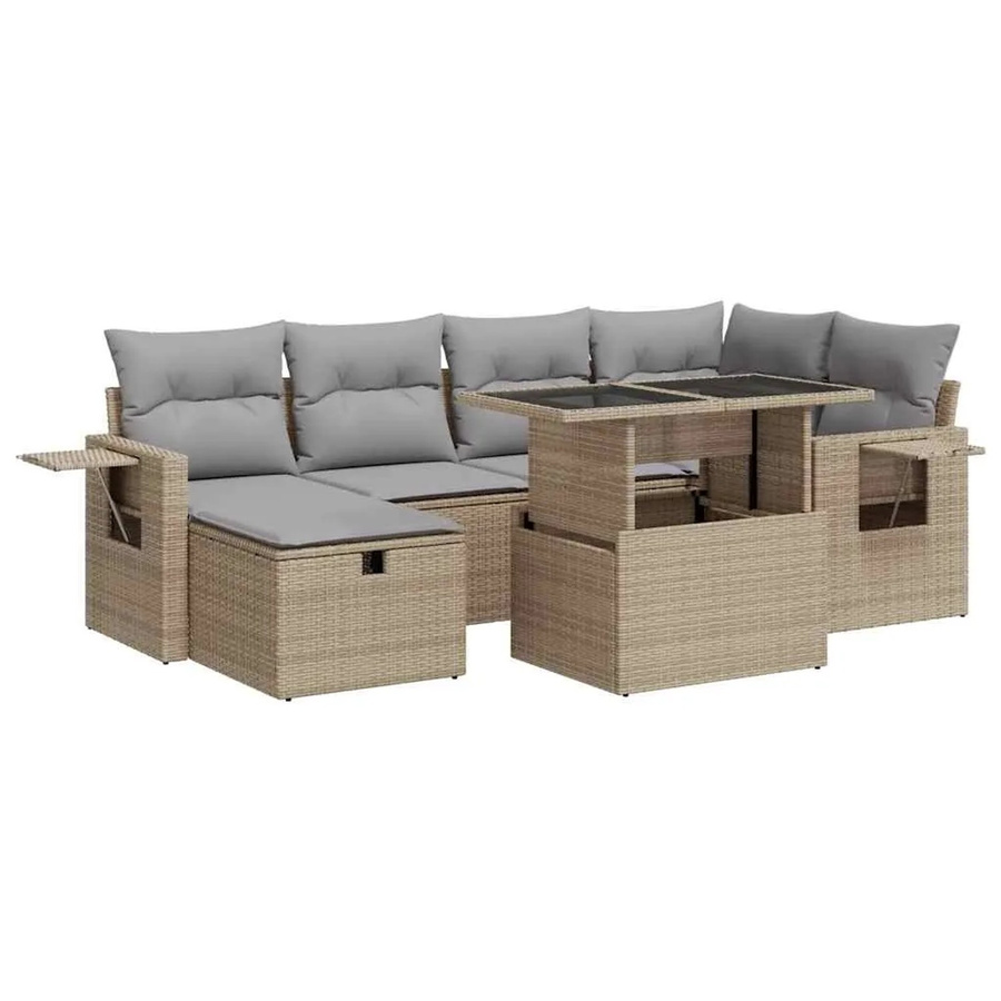 vidaXL 7-teilige Garten-Sofagarnitur aus Polyrattan in Beige mit Kissen und Couchtisch für Terrasse und Garten - Bild 2