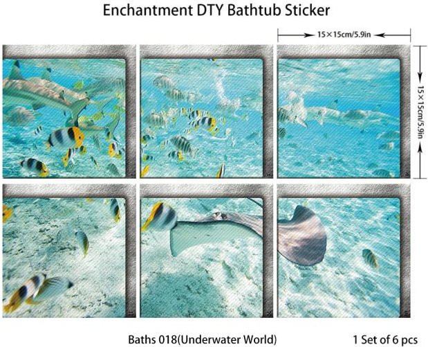 6er-Set rutschfeste und wasserdichte Badewannenaufkleber von Sticker House in Blau und Multicolour mit 3D-Effekt, selbstklebende PVC Wandbilder, quadratisch, B/H: 15 x 15 cm - Bild 1