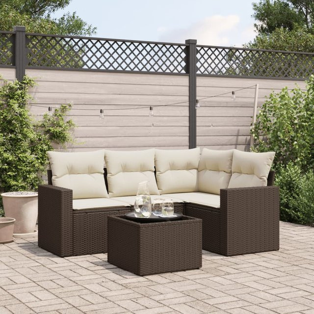 vidaXL 5-tlg. Garten-Sofagarnitur in L-Form mit Kissen, Braun, Polyrattan und Metallgestell - Bild 3
