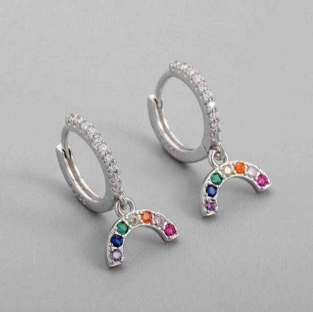 Creolen 925 Sterlingsilber, Regenbogen-Zirkon, Damen - Bild 1