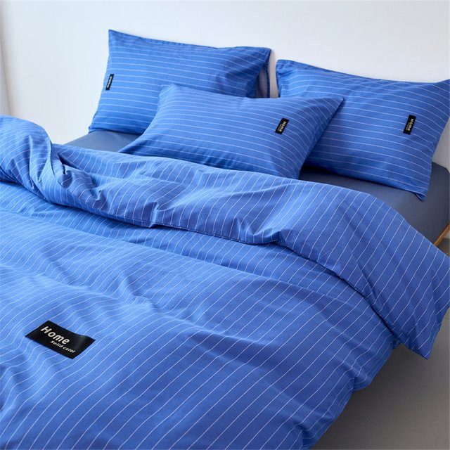 Bonenjoy Bettbezug- und Kissenbezug-Set aus 100% Baumwolle in Blau mit minimalistischem Streifenmuster, Breite: 150 cm, Länge: 200 cm - Bild 1