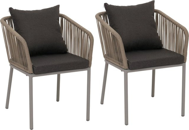 PROREGAL Gartenstuhl 2er-Set Grau aus Aluminium mit Seilgeflecht und Armlehnen, B/T/H: 75 x 55 x 55 cm, Sitzhöhe: 48 cm - Bild 1