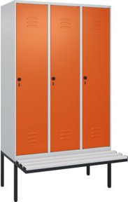 C+P Spind Classic PLUS Garderobenschrank mit Sitzbank, 3 Abteile, Lichtgrau, B/T/H: 212 x 120 x 81,5 cm - Bild 1