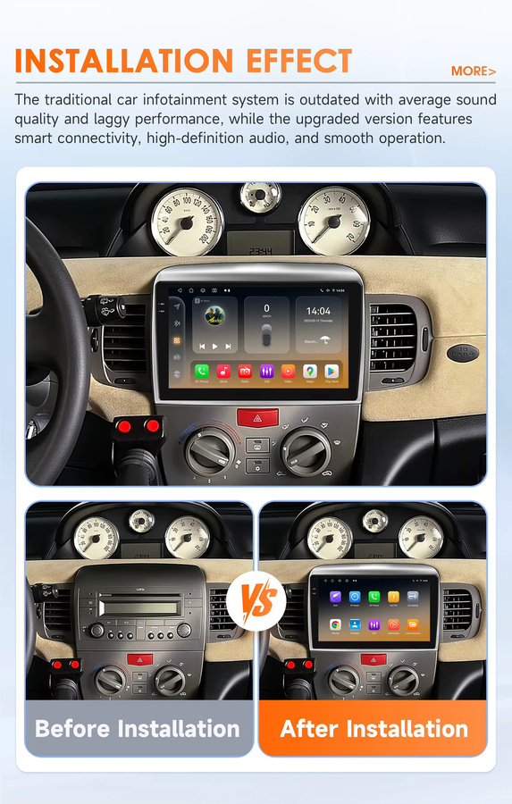 Hizpo Android 14 Autoradio für Lancia Ypsilon 2006-2011 mit 8 Kernen, Snapdragon 6115, GPS, 4G, Carplay und 360 Kamera in Schwarz - Bild 2