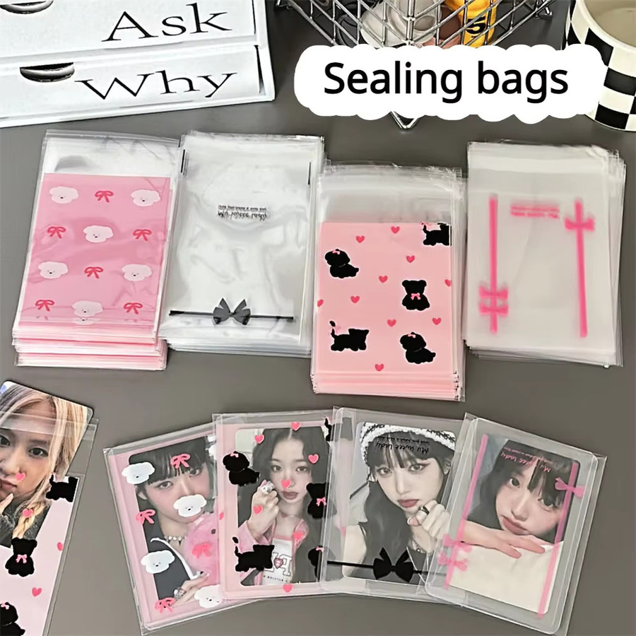 50 Stück wiederverschließbare Zellophanbeutel mit rosa Schleife, selbstklebende durchsichtige Fotokartenhüllen und Geschenktüten für Hochzeiten oder Partys - Bild 5