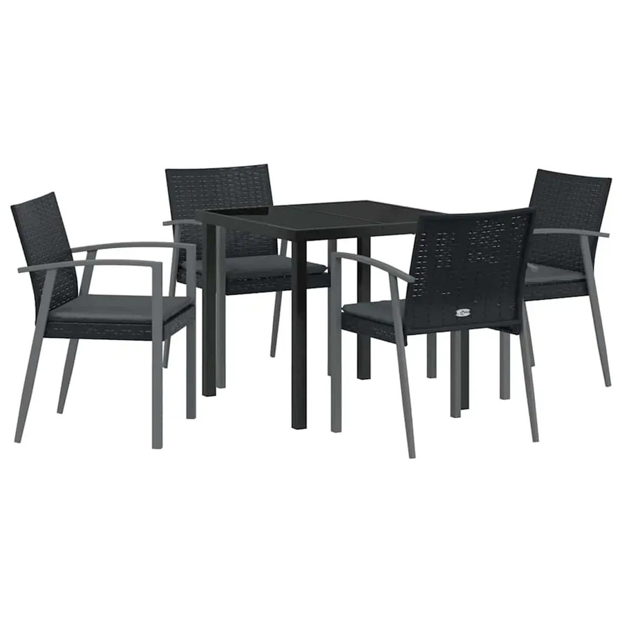vidaXL Garten Essgruppe 5-teilig aus Poly Rattan und Glas in Schwarz - Bild 2