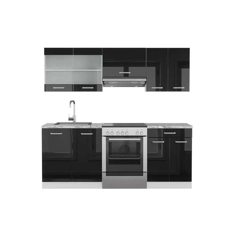 Vicco R-Line Küchenzeile modern in Weiß und Schwarz mit Hochglanz-Finish, Breite: 200 cm - Bild 3