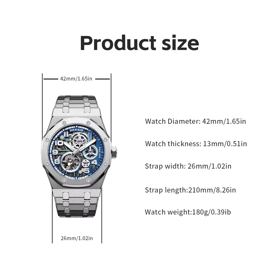 Deesio Armbanduhr Automatik, Edelstahl, Saphirglas, Blau, Herren - Bild 6