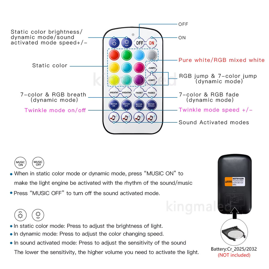 Kingmaled RGBW Glasfaser-Sternenhimmel-Lichtset mit 6W LED, App- und Fernbedienung-Steuerung, Multicolour Deckenbeleuchtung für Auto und Dach, Schwarz - Bild 4