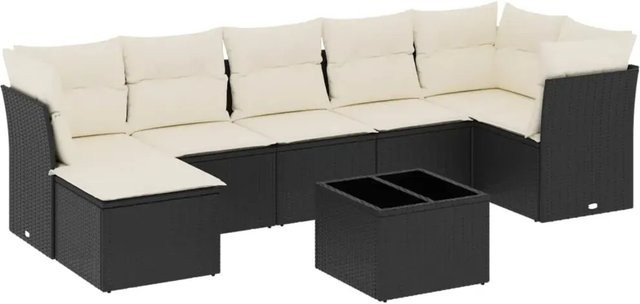 vidaXL 8-teilige Garten-Sofagarnitur aus Poly-Rattan in Schwarz mit Kissen und pulverbeschichtetem Stahlgestell - Bild 1