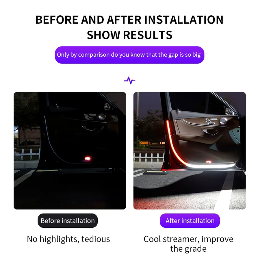 KALADA 2er Set LED Autotür Warnleuchten und Welcome Lichtstreifen in Weiß und Rot, 12V, wasserdicht, Länge: 1,2 m - Bild 3