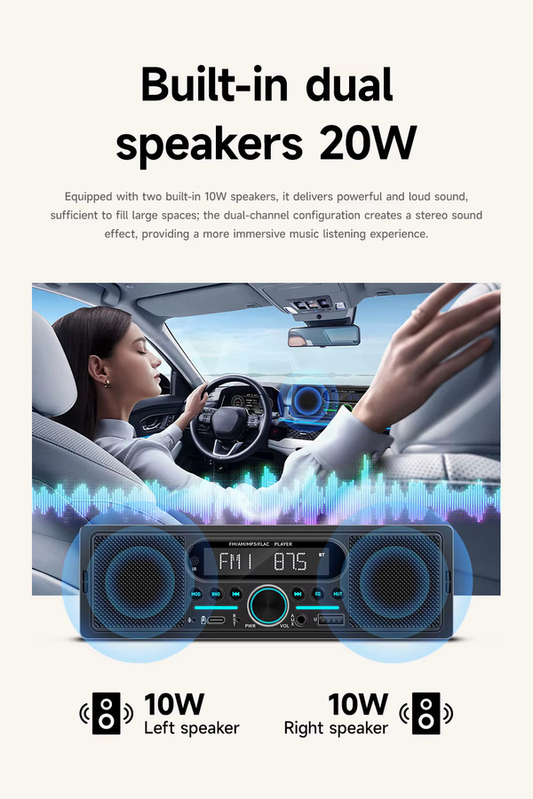 BQCC 1Din Auto MP3-Radio-Player mit Bluetooth, USB, AUX und GPS in Schwarz mit 7-Farben-LED-Beleuchtung und FM/AM sowie integrierten Lautsprechern - Bild 3