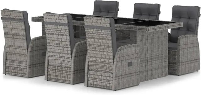 vidaXL 7-teilige Garten-Essgruppe aus Poly-Rattan mit Kissen in Grau - Bild 1