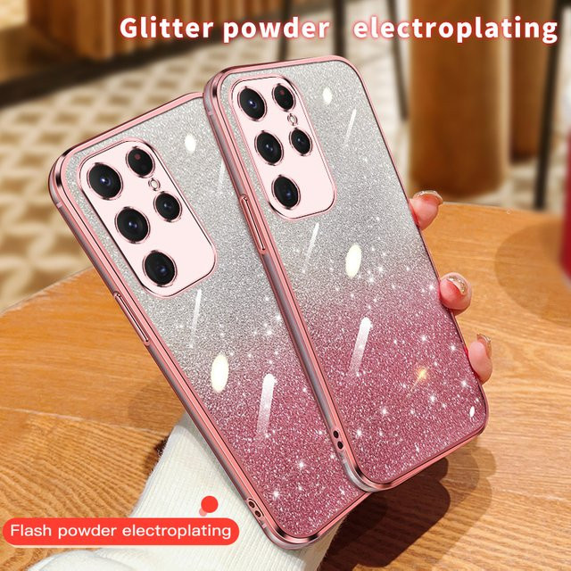 Silikon-Schutzhülle mit luxuriöser Farbverlaufs-Glitzer-Beschichtung für Samsung Galaxy Note 10, Note 20 Ultra, S20, S21 FE, S22, S23 Plus, S24 Ultra in Schwarz - Bild 1
