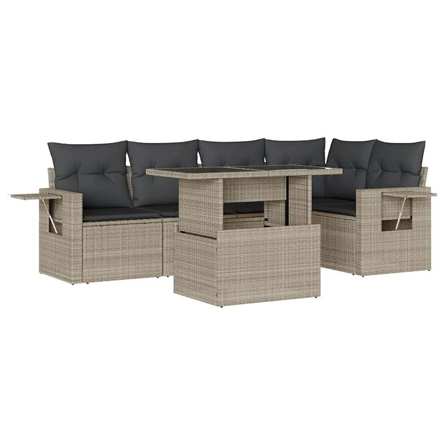 vidaXL 6-teilige Garten-Sofagarnitur in L-Form aus PE-Rattan mit hellgrauen Kissen und pulverbeschichtetem Stahlgestell - Bild 2