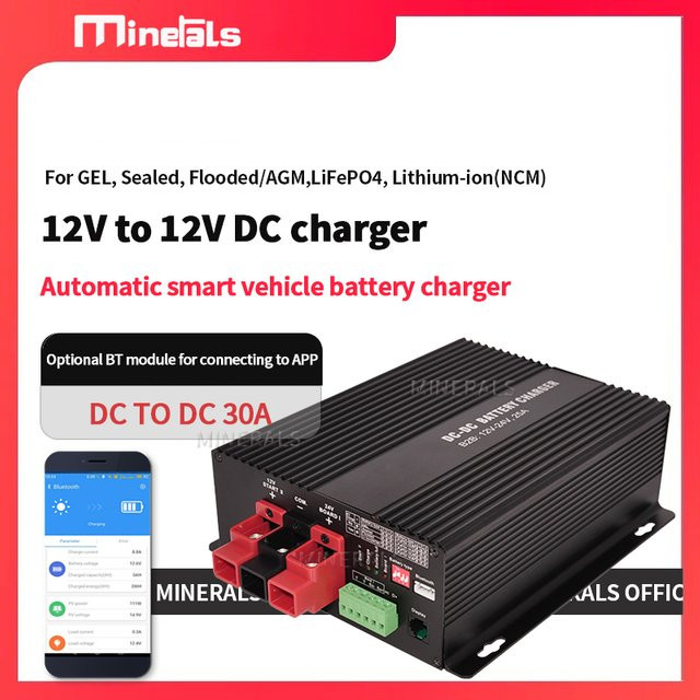 Intelligentes DC zu DC Ladegerät 12V 30A Booster mit Bluetooth App für Lithiumbatterie 4S Li-Ion und LiFePo4 in Schwarz - Bild 1