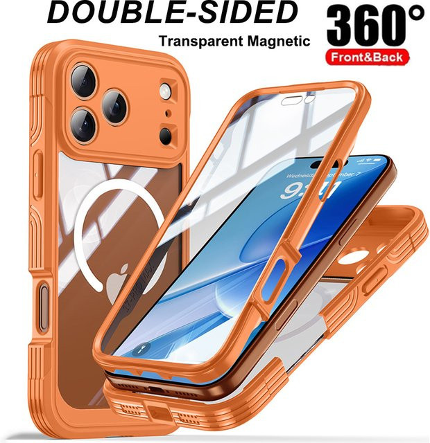 Transparente magnetische Hülle für iPhone 18 und iPhone 17 Pro Max mit 360 Grad Rundumschutz und MagSafe Kompatibilität in Pink - Bild 1