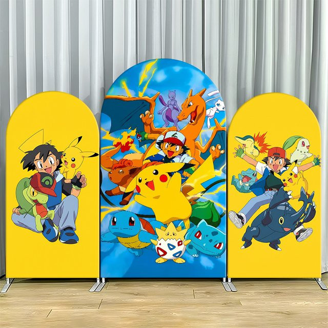 Potdemiel Pokemon Pikachu Party-Hintergrunddecke für Kindergeburtstage und Fotobox-Dekorationen, Mehrfarbig, Breite: 120 cm, Höhe: 50 cm - Bild 1