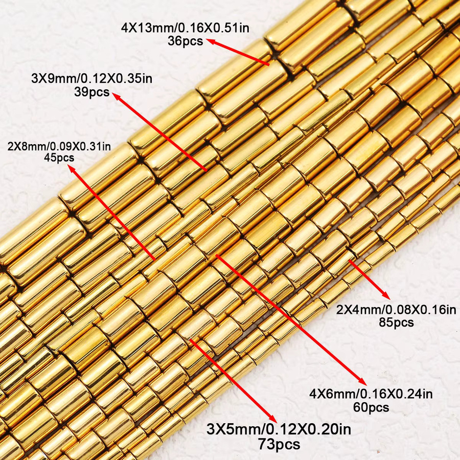 JHNBY Spacer Perlen, Hämatit, Vergoldet, Zylinder, 15'' - Bild 2