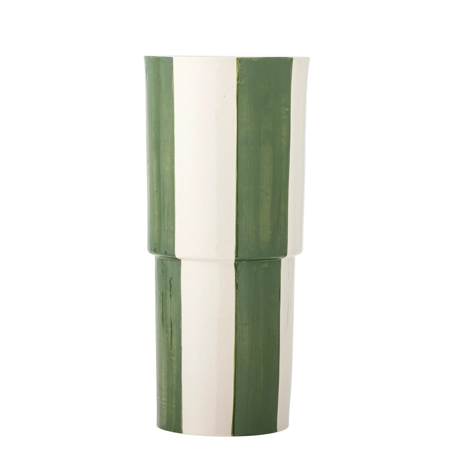 Bloomingville Vase Floki aus grünem Steingut mit vertikalen Streifen, Höhe: 31 cm, Durchmesser: 14 cm - Bild 1