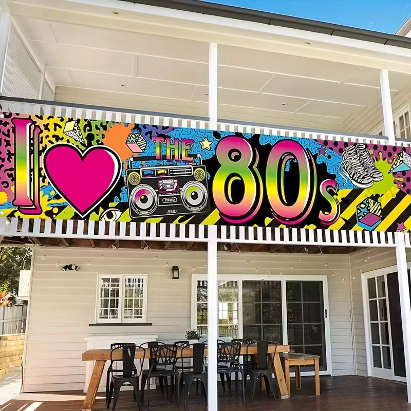 VIKAMA Party-Banner in Rosa mit Retro-90er-Jahre-Muster und Sternen-Design, B/H: 180 x 35 cm - Bild 2