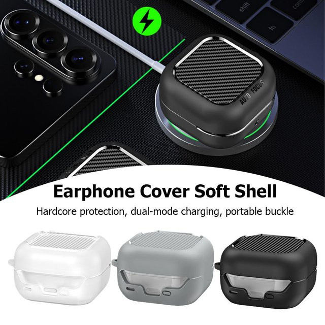 Schutzhülle mit Carbonfaser-Textur für Samsung Galaxy Buds4 und Buds4 Pro inklusive Haken und kabellosem Laden kompatibel - Bild 1