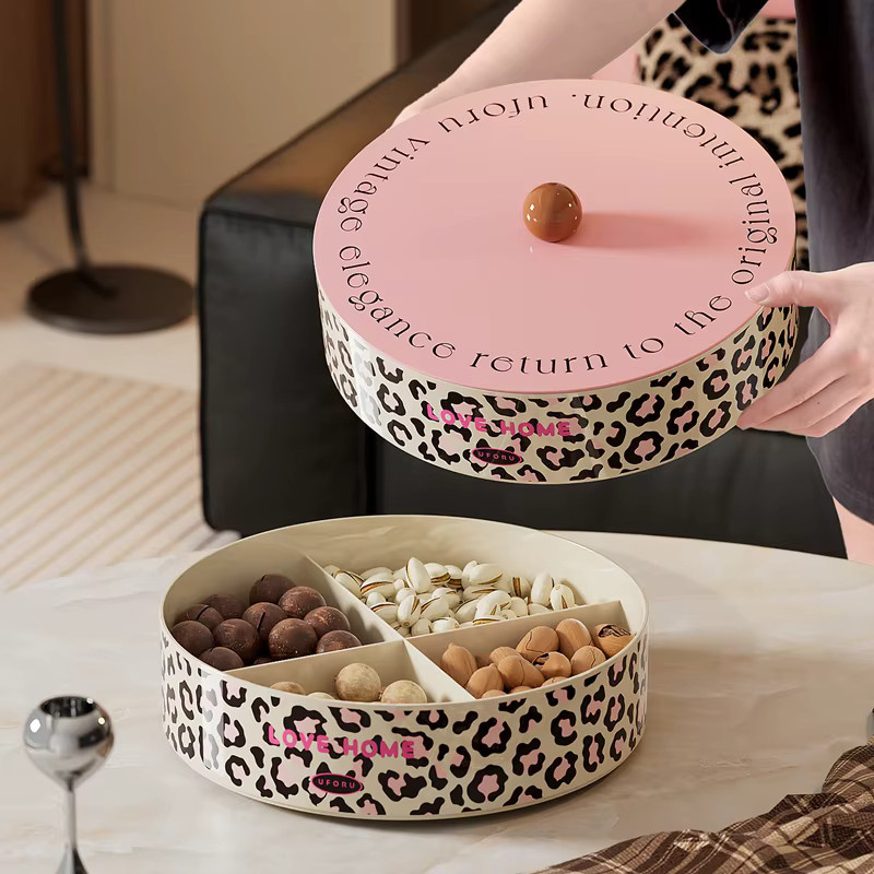 UFORU Obstteller mit Leopardenmuster in Pink und Multicolour, mehrstöckige runde Obstschale mit Abdeckung für das Wohnzimmer - Bild 2