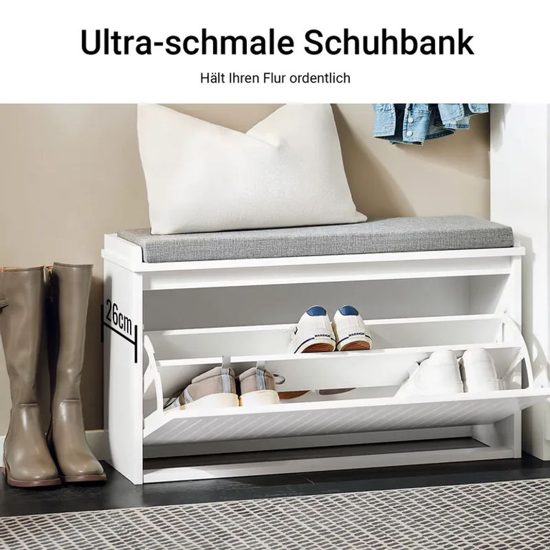 SoBuy Schuhbank mit Drehtüren und Sitzkissen aus Stoff in Grau oder Weiß, B/T/H: 80 x 26 x 45 cm - Bild 4
