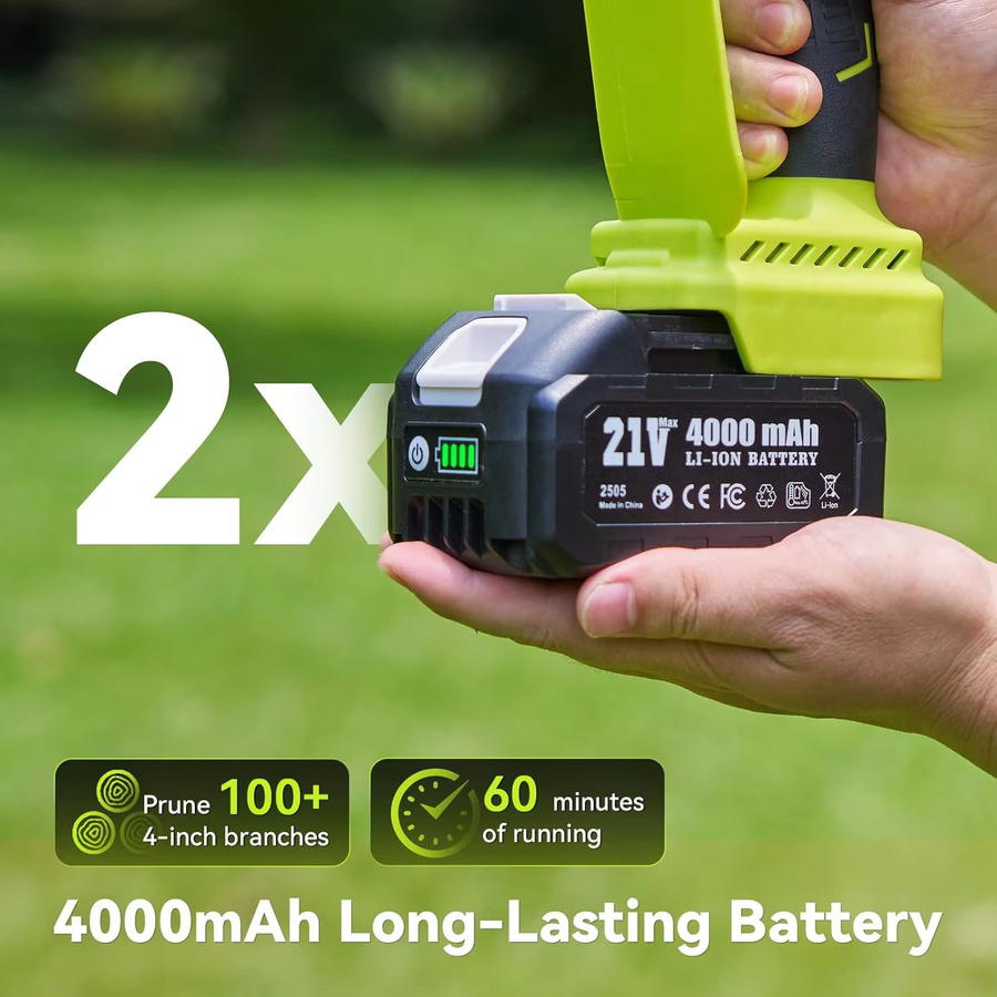 Supstable 2-in-1 Elektrische Stangensäge mit 8 Zoll und 6 Zoll Kettensäge, Kabellose Teleskopstange 4,57 m, Grün, inklusive 2 Akkus mit 4,0 Ah - Bild 5