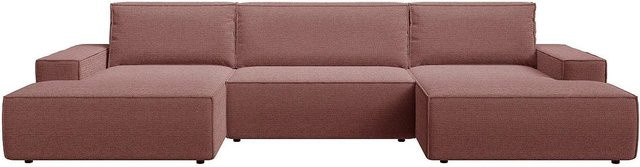Vente-unique Schlafsofa Amelia in Terracotta mit Strukturstoff und Armlehnen - Bild 1