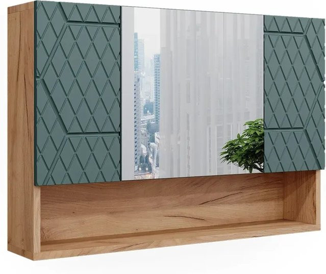 Vicco Badspiegelschrank Irma Eiche Grün Gold B/T/H: 80 x 55 x 12,21 cm - Bild 2