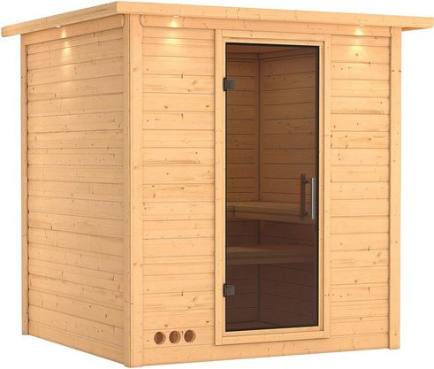 Karibu Sauna Sindi für 4 Personen aus Fichte in Beige ohne Ofen B: 221 cm, T: 198 cm, H: 212 cm - Bild 1