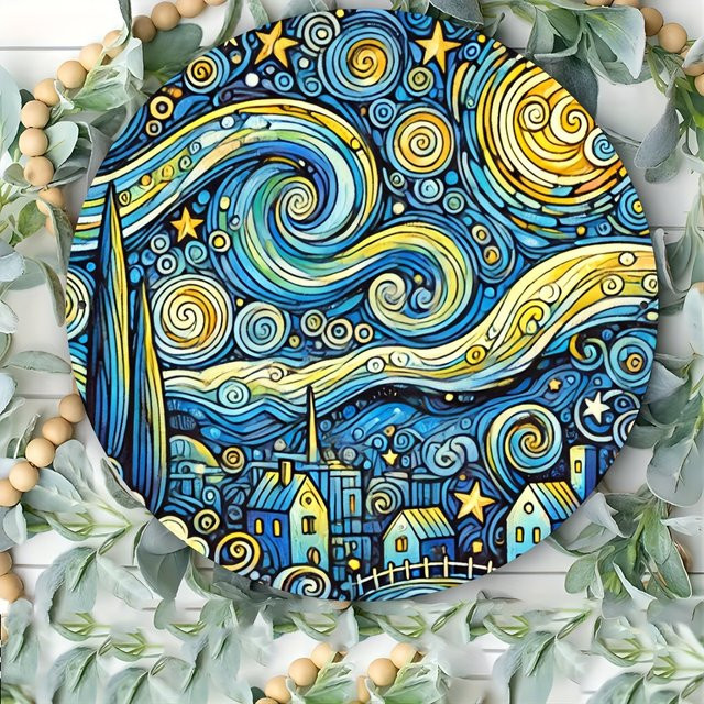 Potdemiel Sternennacht Metall-Wandkunst rund, abstraktes Design in Mehrfarbig, Durchmesser: 20,3 cm - Bild 1