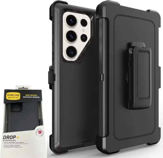 Ott Armor Defender Stoßfeste Handyhülle für Samsung Galaxy S26 Ultra S25 Edge S24 S23 S22 S21 Plus FE mit Gürtelclip in Weiß und Grau - Bild 1