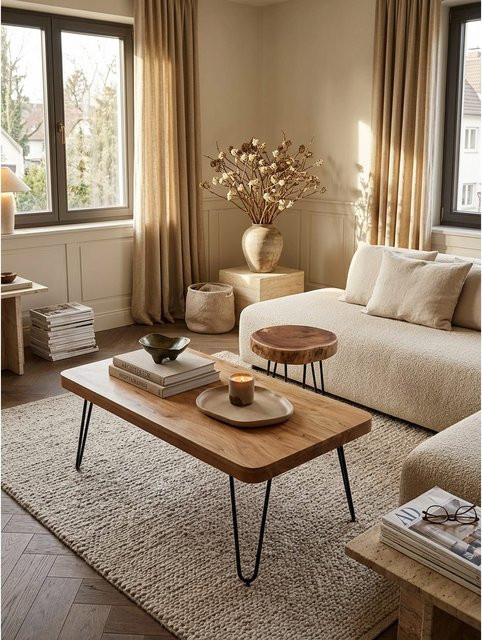 Couchtisch BAGLI von KADIMA DESIGN aus Akazie Massivholz in Braun im Landhaus-Stil, B/T/H: 115 x 60 x 40 cm - Bild 1
