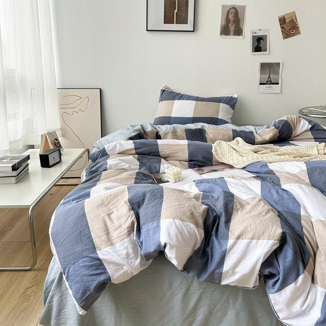 Bin Chi Textiles Bettwäsche Set Grün Weiß Gestreift aus Polyester mit Bettbezug Reißverschluss Kissenbezug und Bettlaken im Nordischen Design - Bild 1