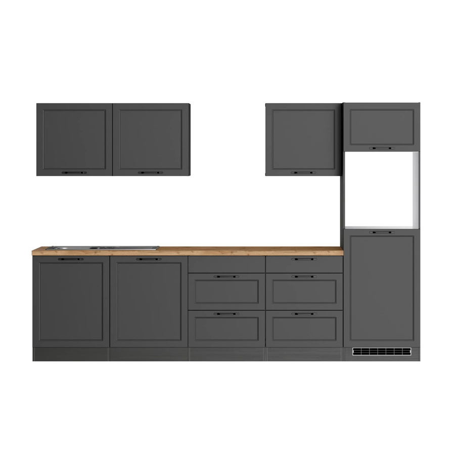 Held Küchen Küchenzeile Kempten in Landhaus Optik, Grau/Graphit, B: 300 cm, H: 200 cm, T: 60 cm - Bild 2