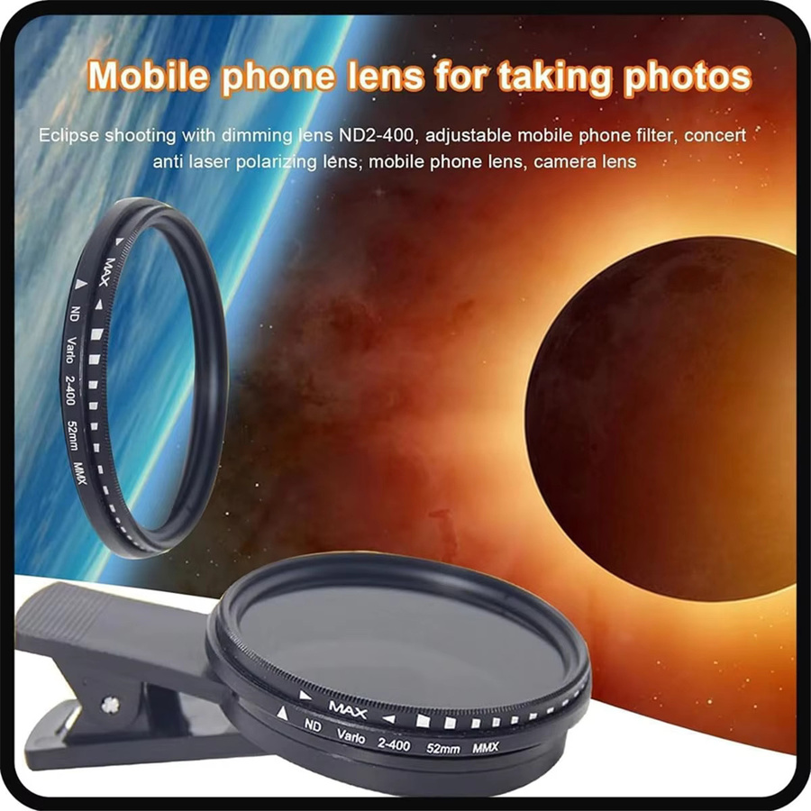 QA08I Solar Eclipse ND Filter Set 2-400 für Smartphone und Kamera, 52 mm, Schwarz mit Clip-Objektivdeckel - Bild 3