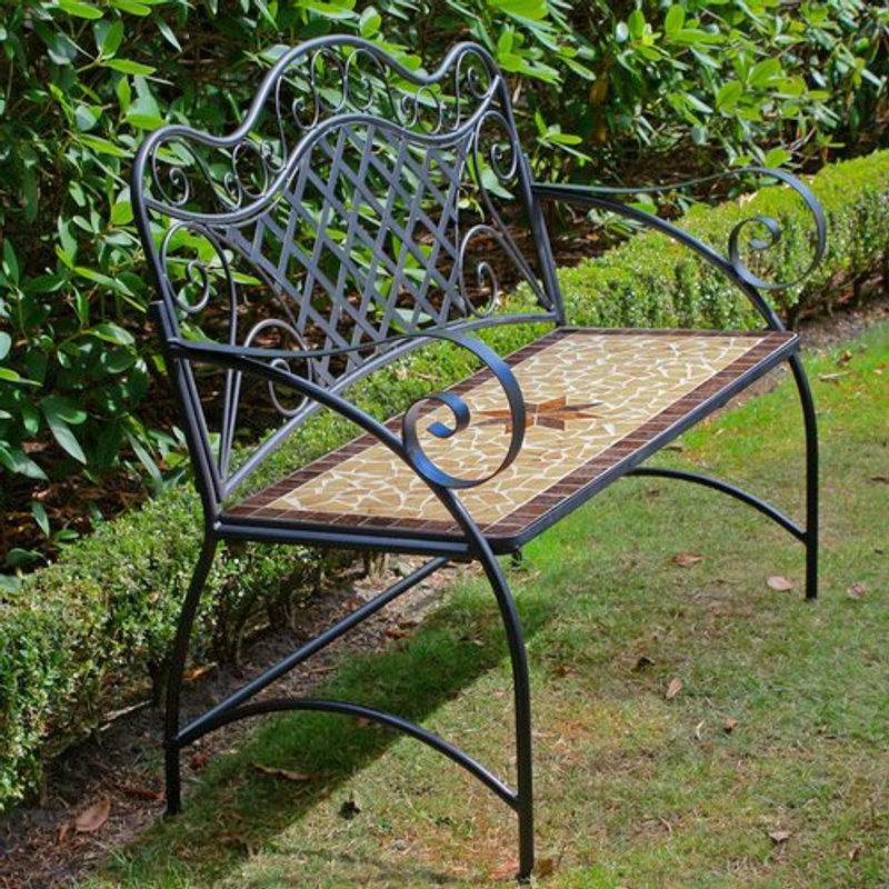 Gartenbank Amarillo 2-Sitzer von Garden Pleasure mit Steinmosaik in Grau/Mehrfarbig, B/H/T: 115 x 97 x 57 cm - Bild 2