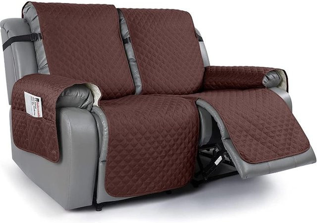 Rutschfester 2-Sitzer Relaxsesselbezug in Braun, wendbarer und gesteppter Sofa Überwurf aus Polyester-Elasthan - Bild 1