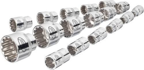 Vigour Multiprofil Steckschlüssel-Set 17-teilig mit 1/2 Zoll Antrieb, Farbe Silber - Bild 1