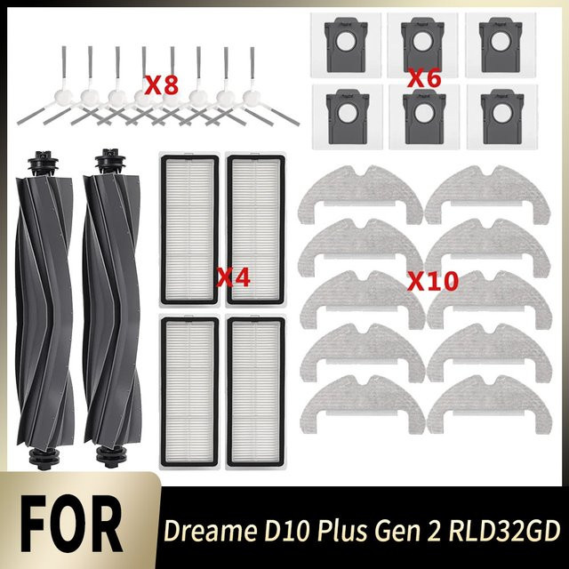 Dreame Zubehör-Set für D10 Plus Gen 2 RLD32GD Roboter-Staubsauger mit Mopp-Tuch, Seitenbürsten, HEPA-Filter und Staubbeuteln - Bild 1