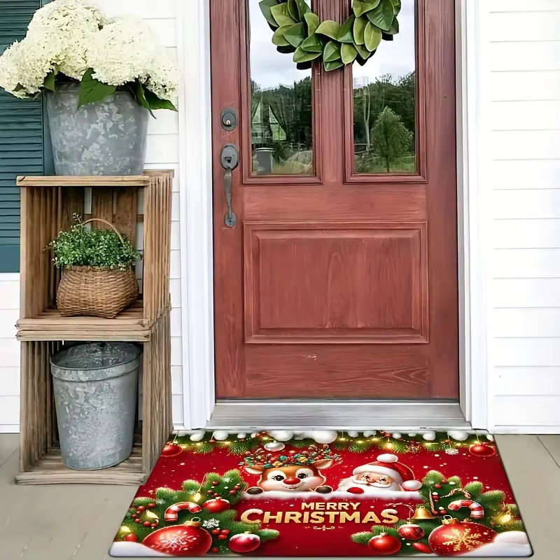 VIKAMA Weihnachtsmann Willkommens-Fußmatte für Eingang, Küche oder Wohnzimmer in Rot mit Frohes Neues Jahr 2026 Motiv - Bild 3