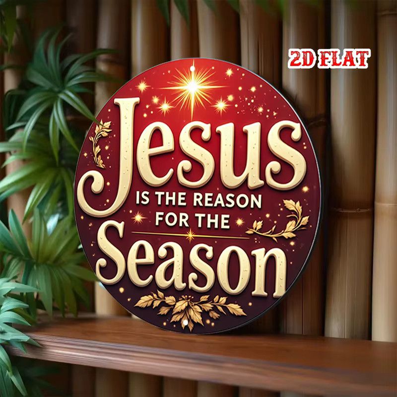 Potdemiel Vintage Christliche Metall-Wanddekoration Jesus ist der Reason für die Saison Schild in Rot mit goldenem Schriftzug - Bild 5