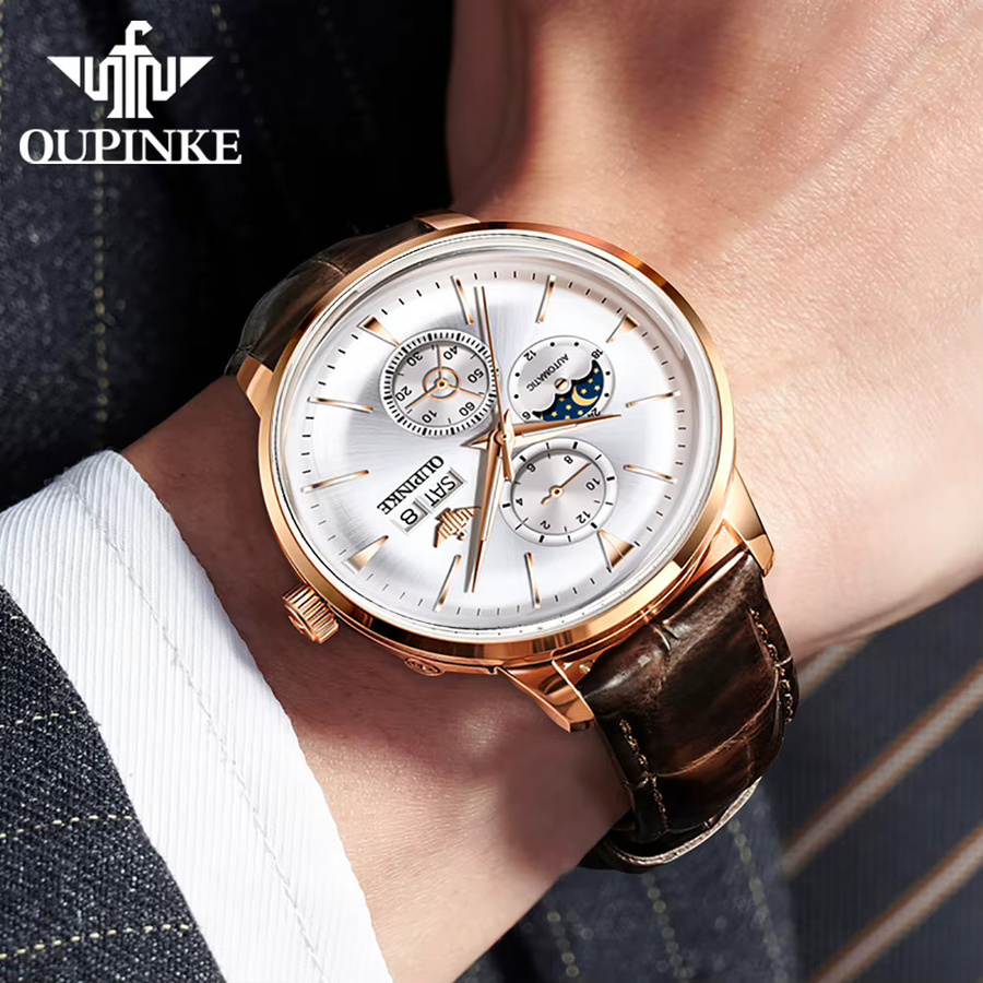 OUPINKE Armbanduhr, Automatik, Edelstahl, Leder, Herren - Bild 3