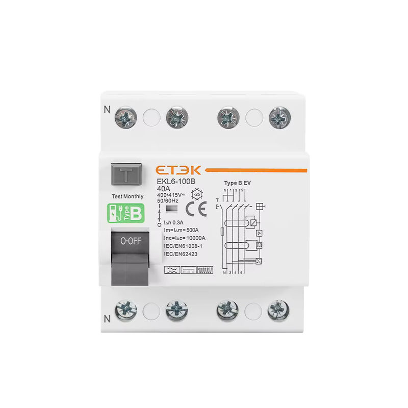 ETEK RCD RCCB Typ B Fehlerstrom-Schutzschalter EKL6-100B für EVSE und Erdung, 2P/4P, 40A/63A/100A, 30mA/300mA, DIN-Schiene, 220V - Bild 3